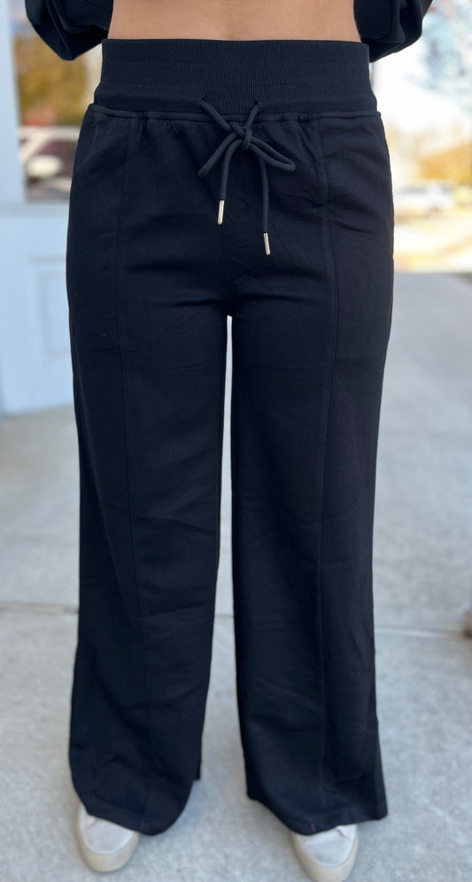 Black Drawstring Wide Leg Pants