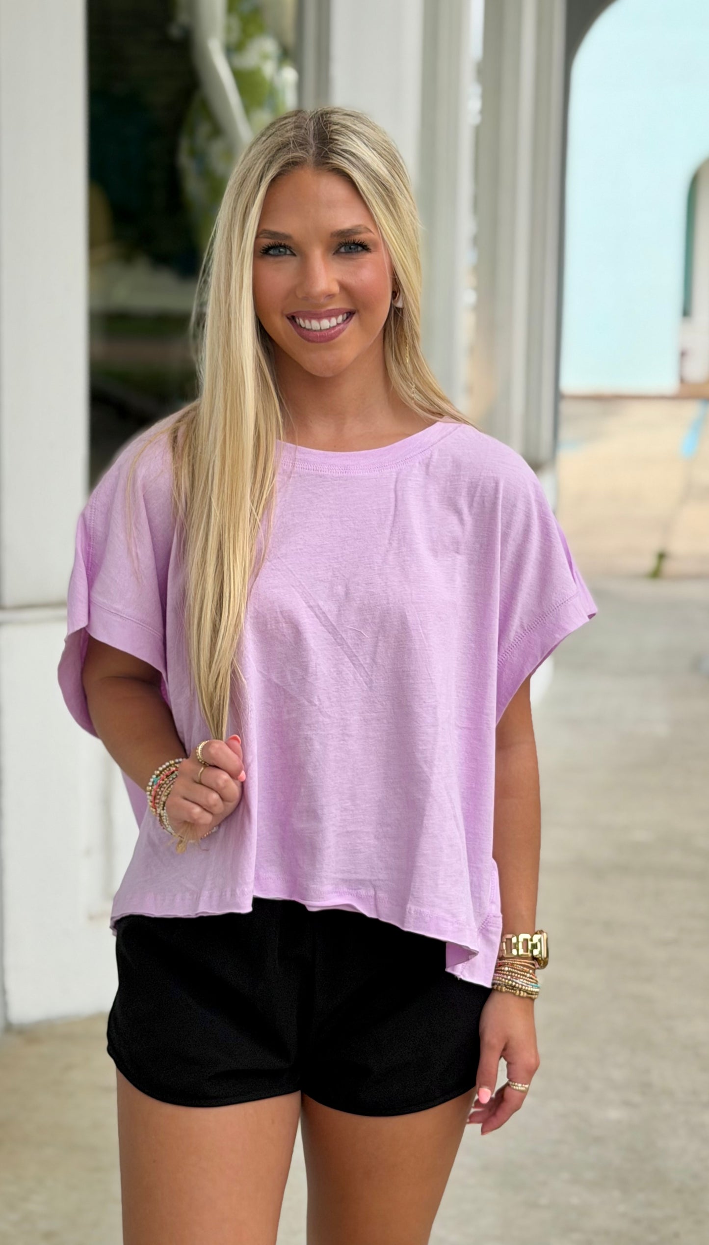 Cotton Slub Open Back Top, Sweet Lilac