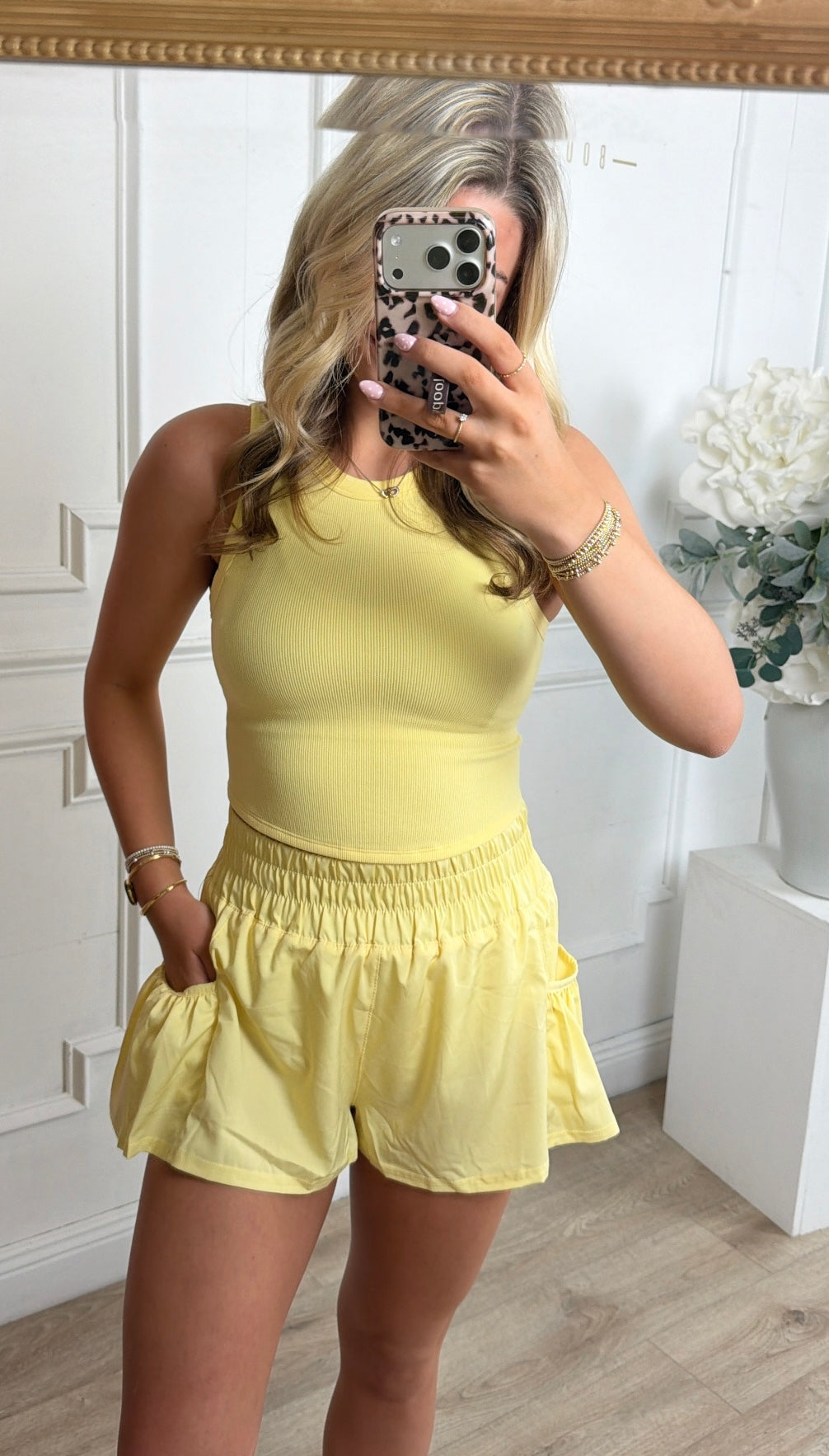 Drapey Ultra-Mini Active Shorts, Yellow Glow