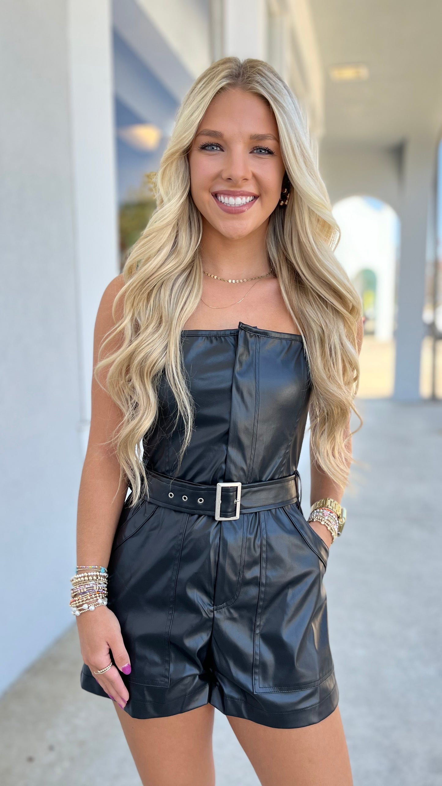 Black Leather Romper W Belt