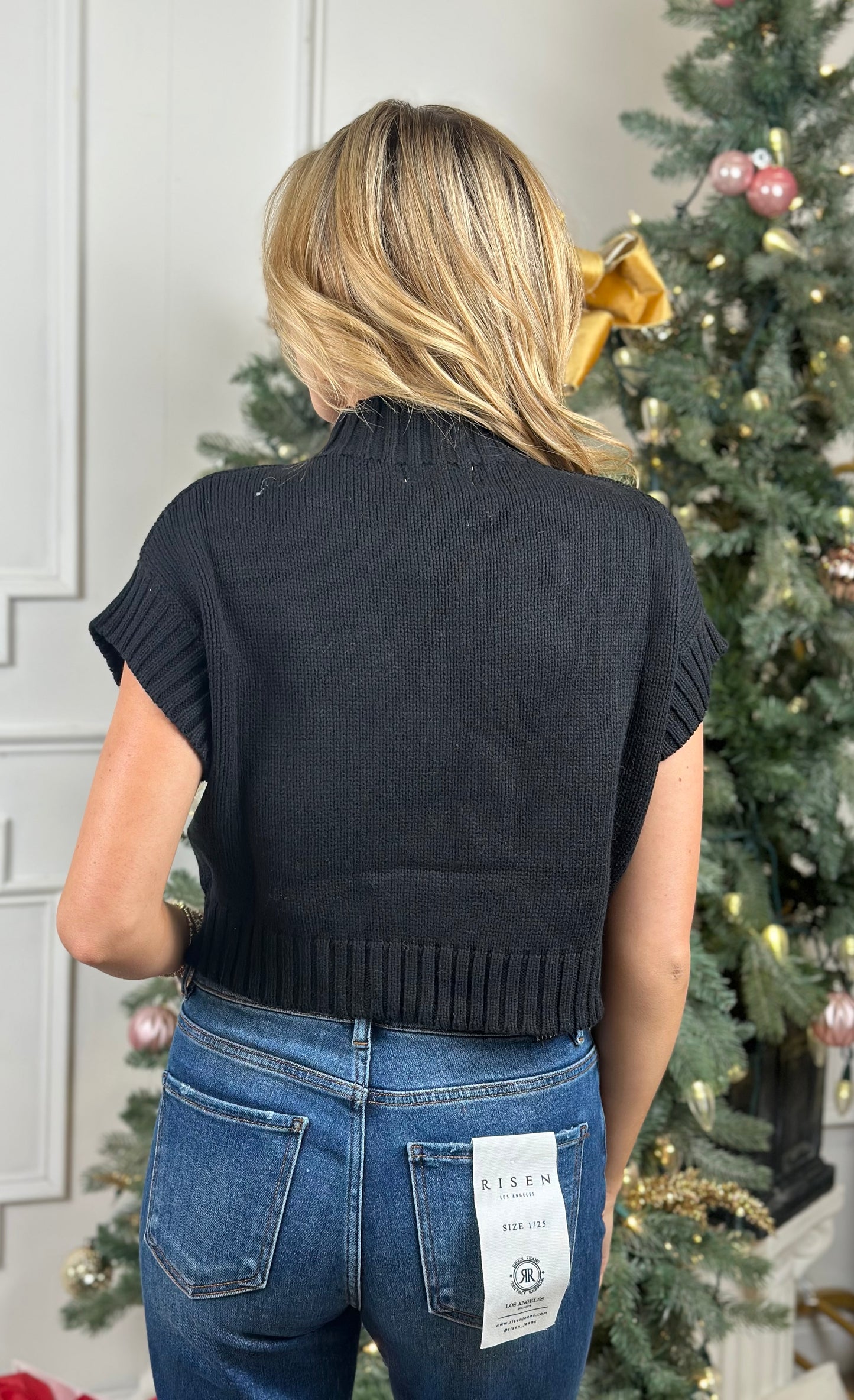 Black Mock Neck Cropped Sweater Top