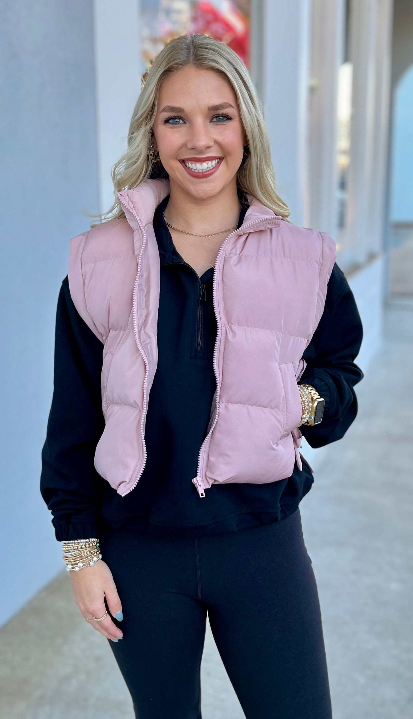 Blush Side Bow Puffer Vest