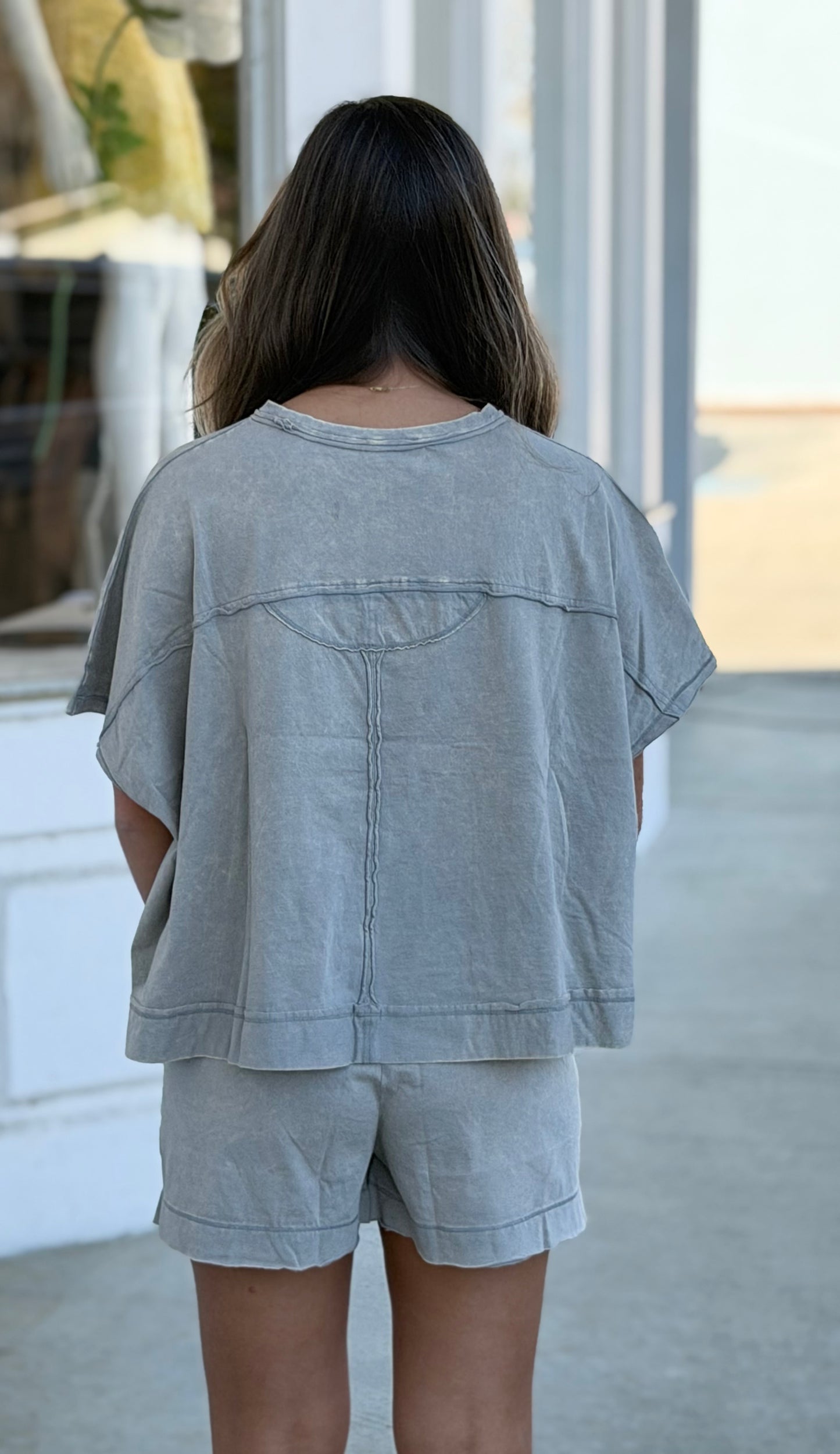 Acid Wash Top & Shorts SET, Sleet