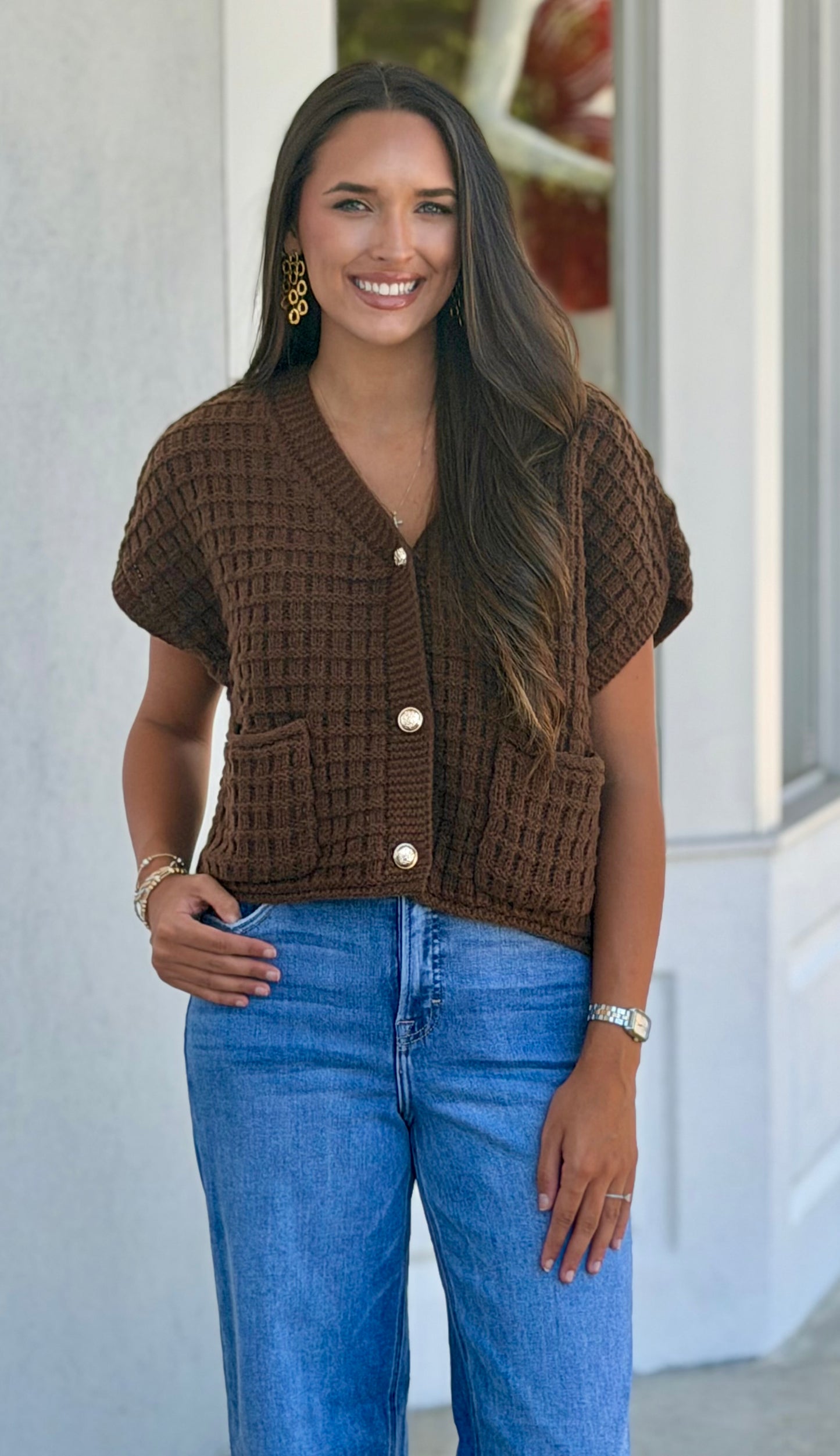 Chocolate Waffle Texture Crop Cardigan