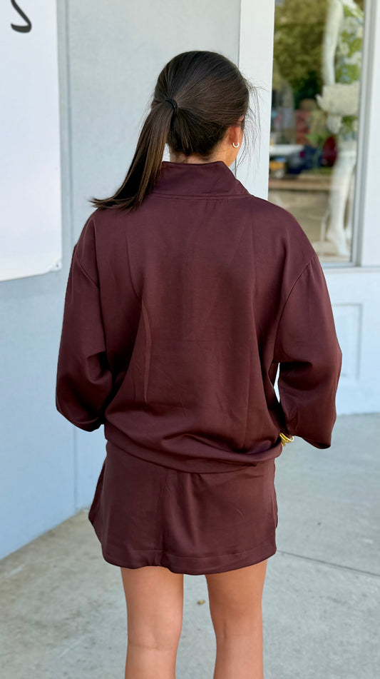 Long Sleeve Half Zip Top and Skort SET, Brown