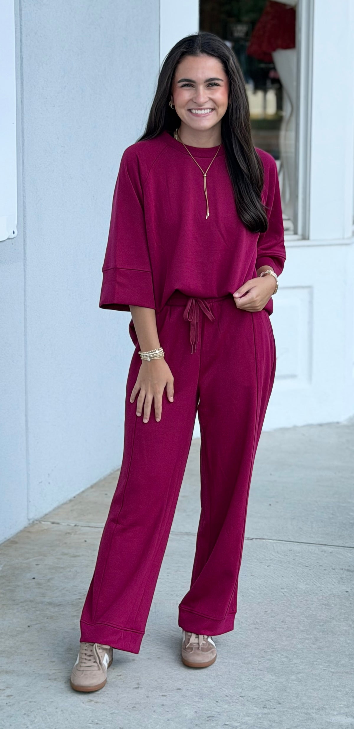 Scuba 3/4 Sleeve Pullover & Pants SET, Cabernet