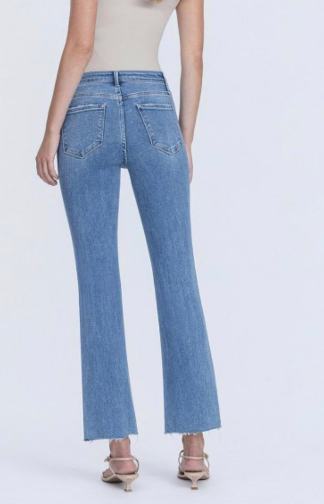 High Rise Clean Cut Raw Hem Crop Flare