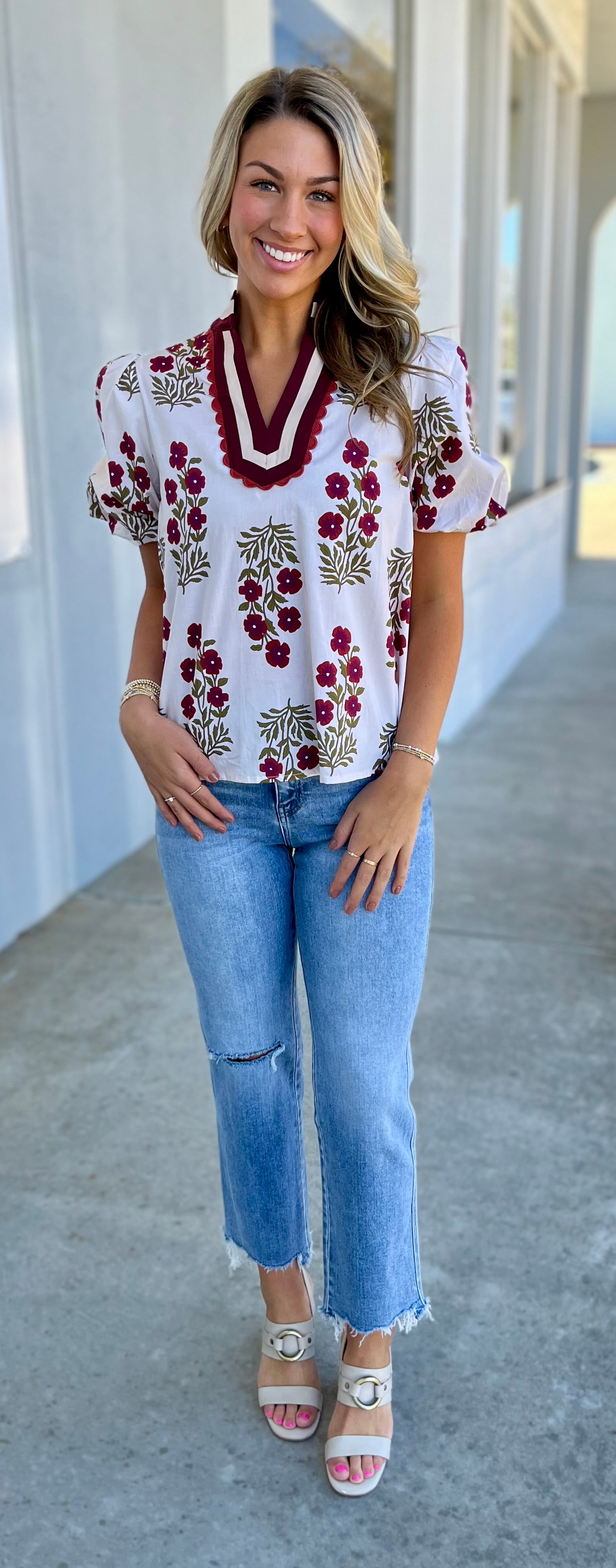 Floral Bubble Sleeve Top