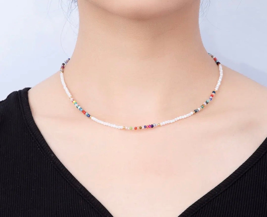 Handmade 2mm Multicolor Crystal Gemstone 16in Necklace
