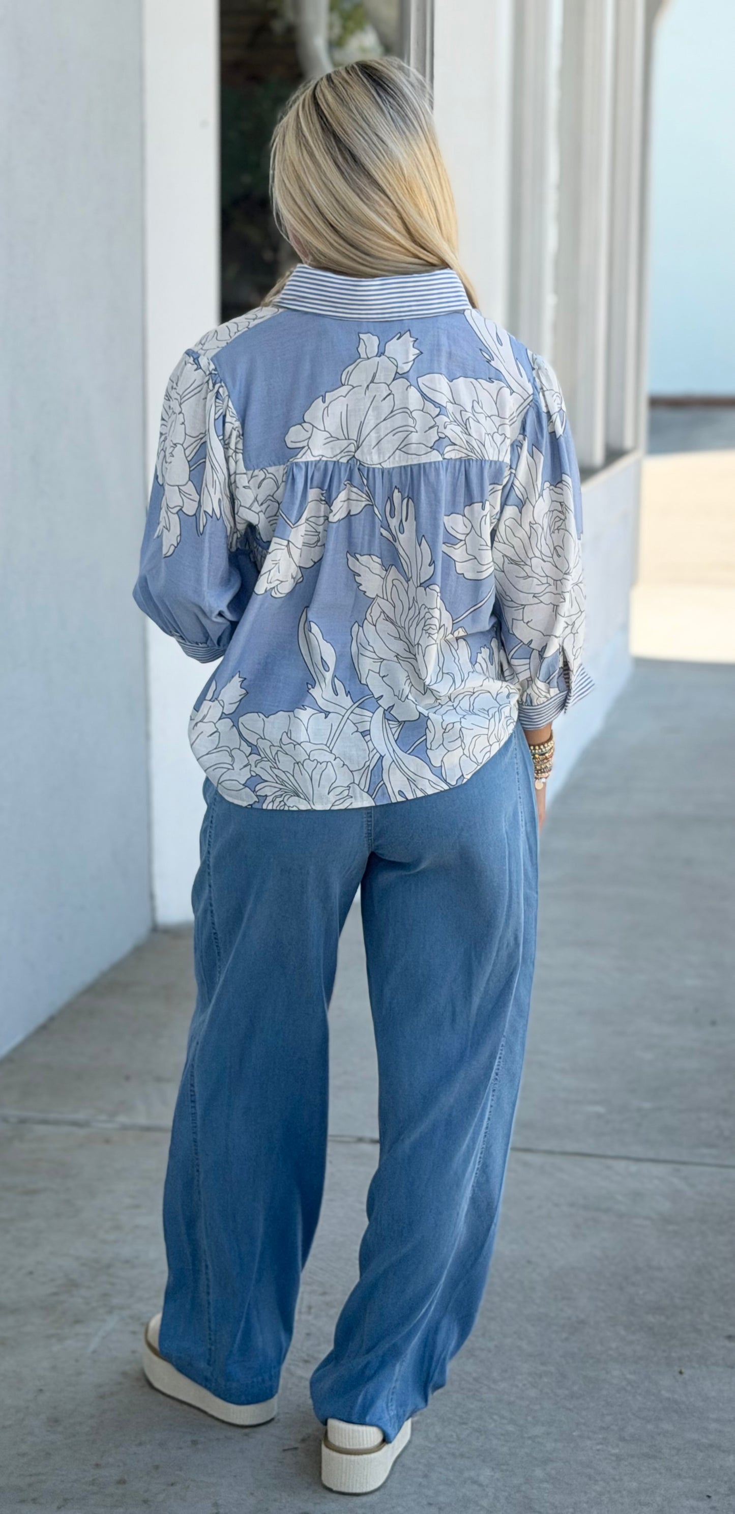 Denim Side Pleat Pants