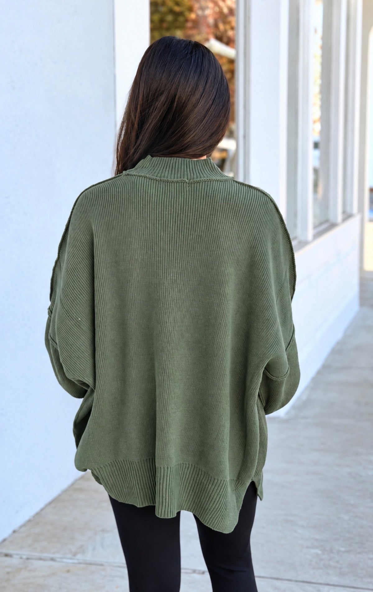 Side Slit Oversized Sweater, Lt Olive