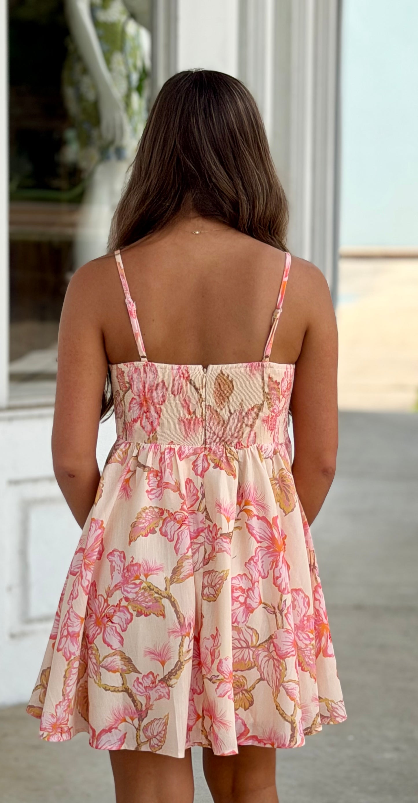 Tropical Sunset Pintuck Floral Dress