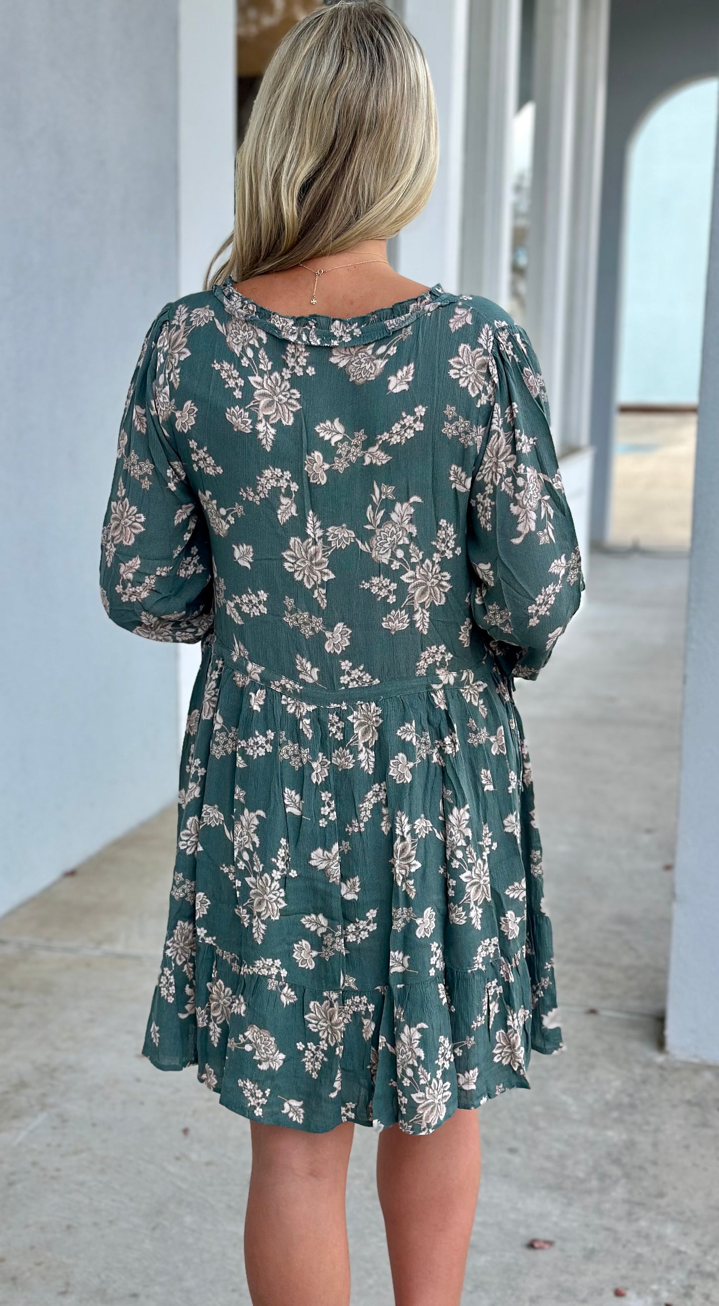 Hunter Green Ruffle Tie Side Dress