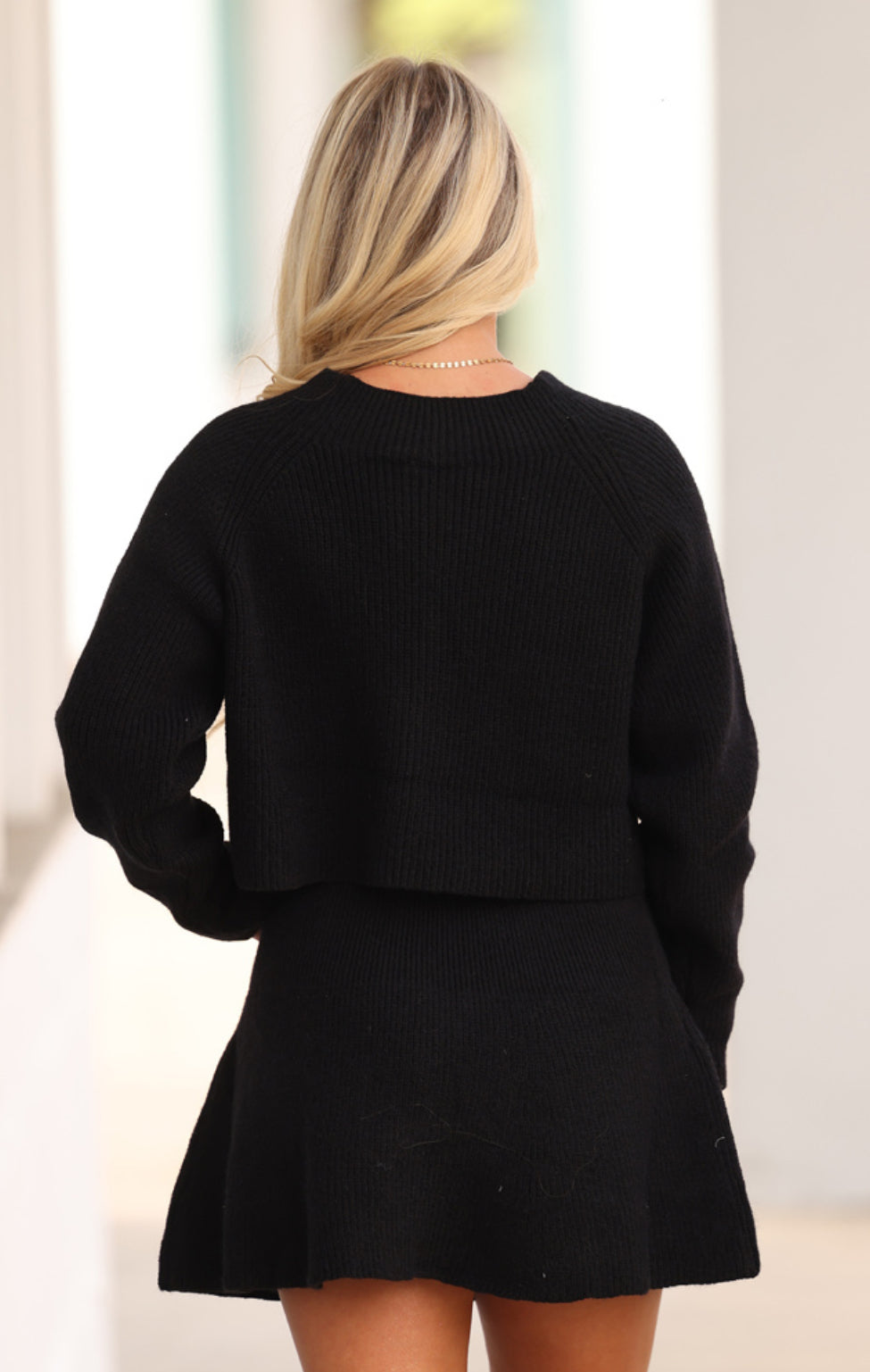 Black Knit Top Sweater and Skirt Set