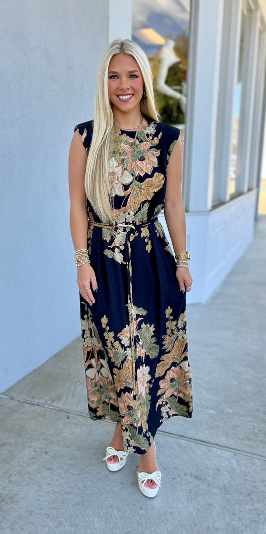 Black Floral Midi Dress