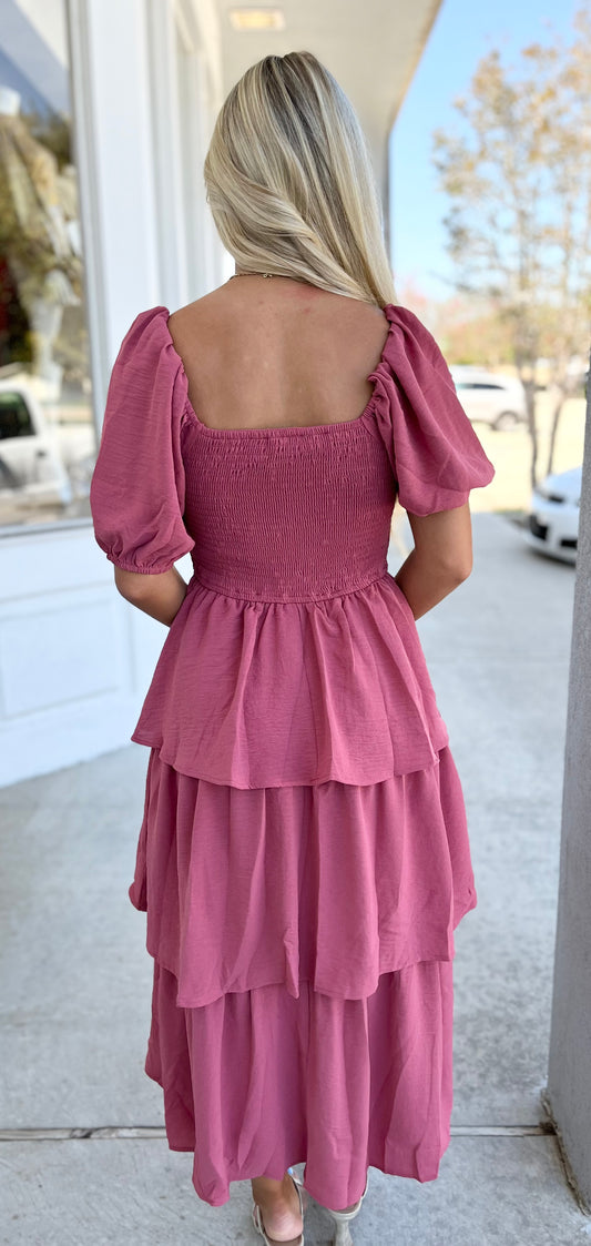 Mulberry Smocked Tiered Midi Dress