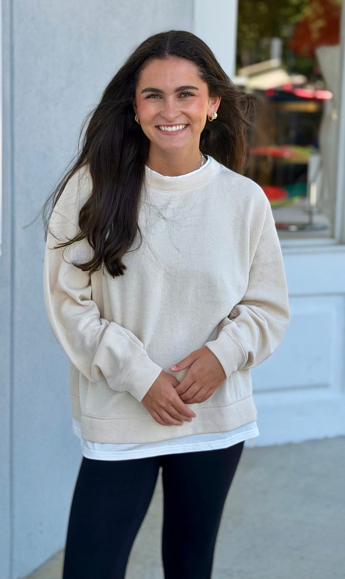 Cream Knit Cotton Crew Neck Sweatshirt