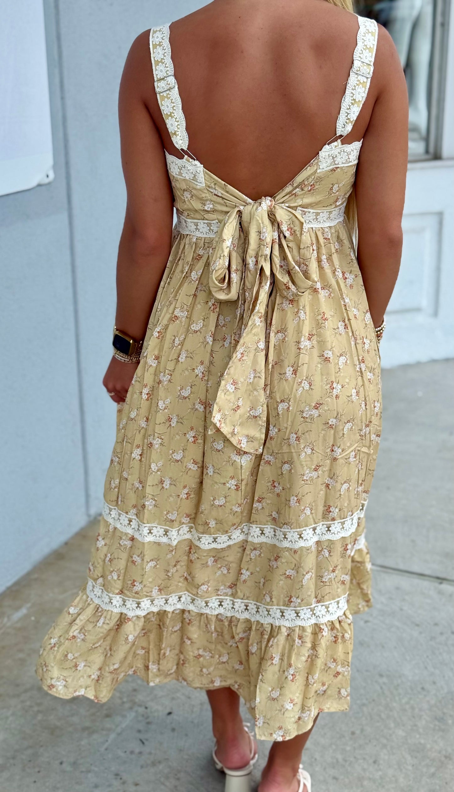Sunwashed Lemon Lace Floral Maxi Dress