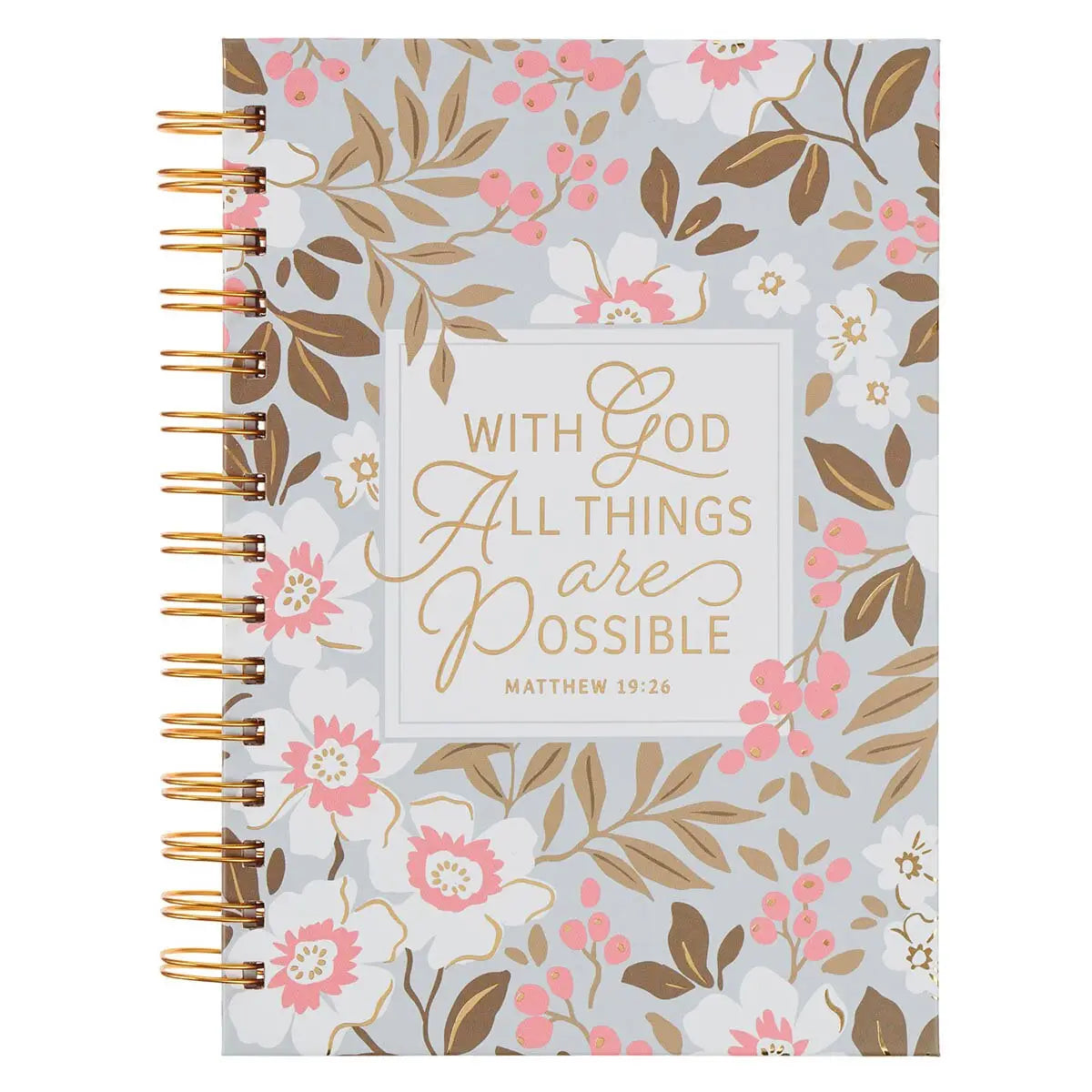 Journal Spiral White Floral With God All Things