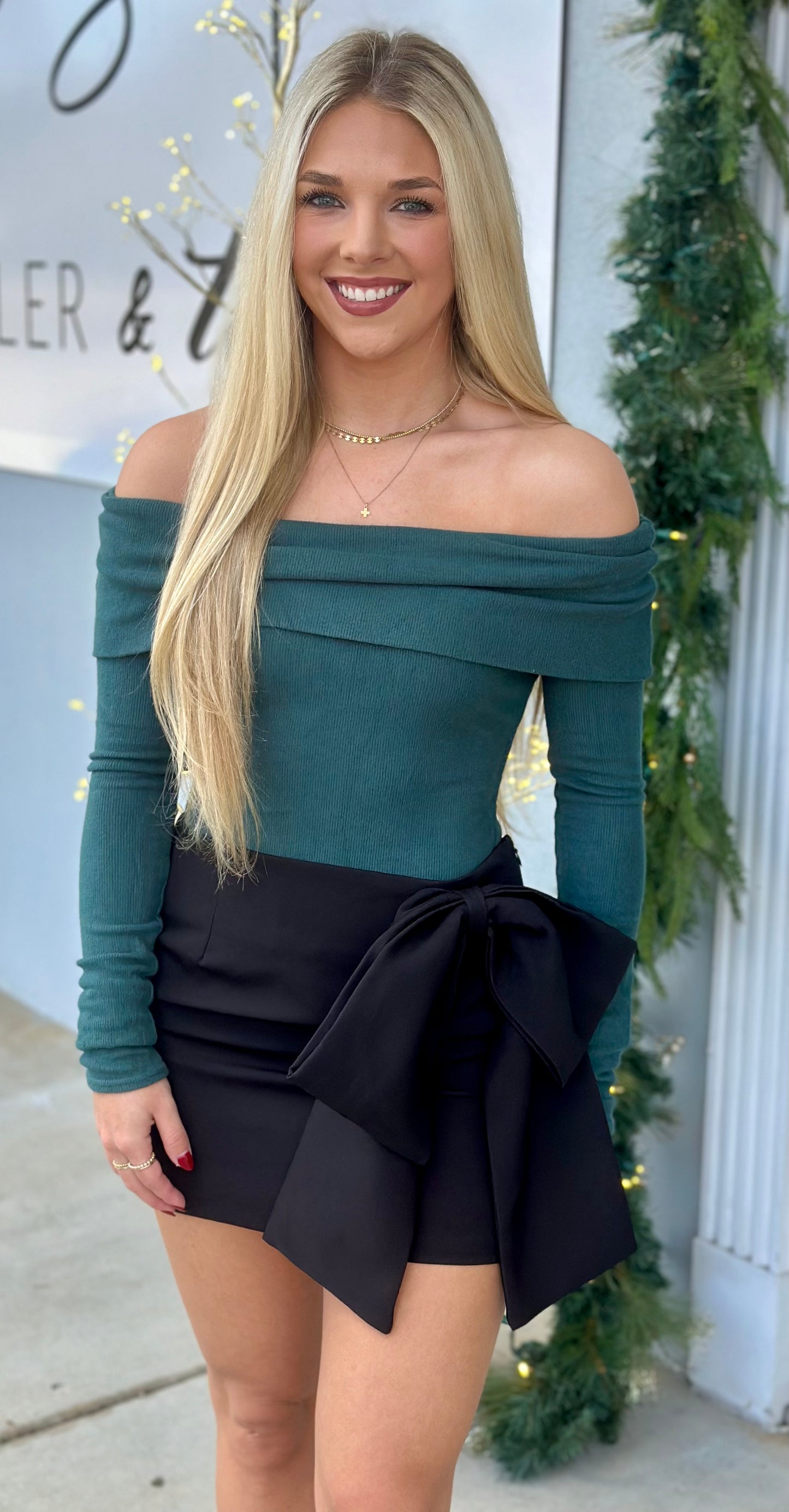 Black High Waist Bow Detail Skirt