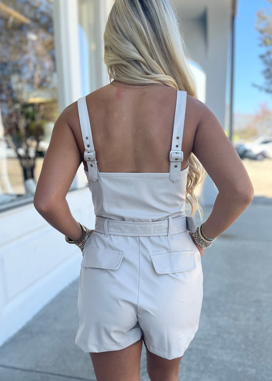 Ecru Leather Romper W Belt