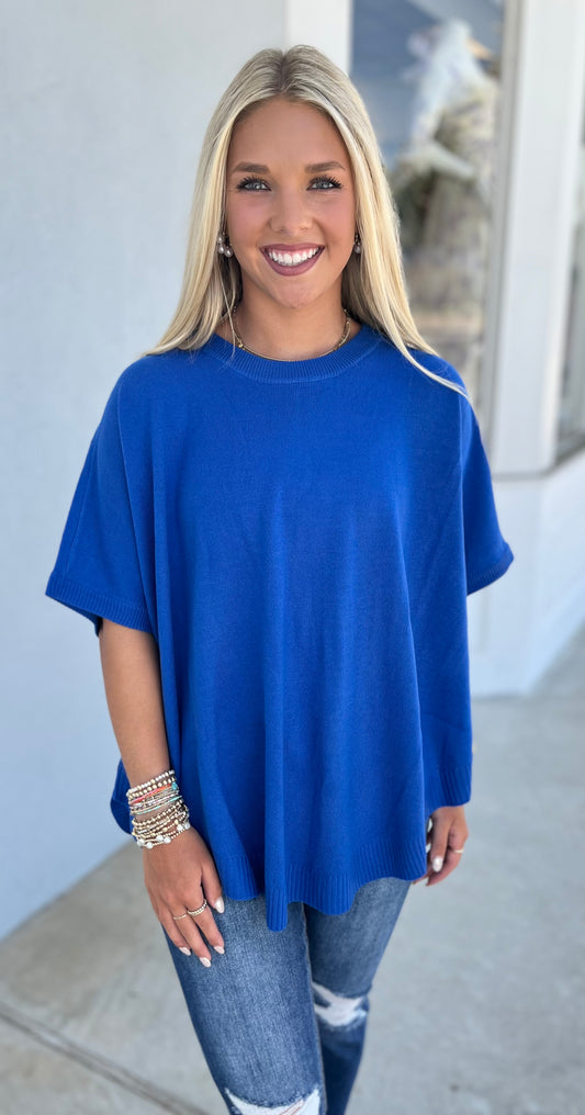 Half Sleeve Round Neck Boxy Top , Royal
