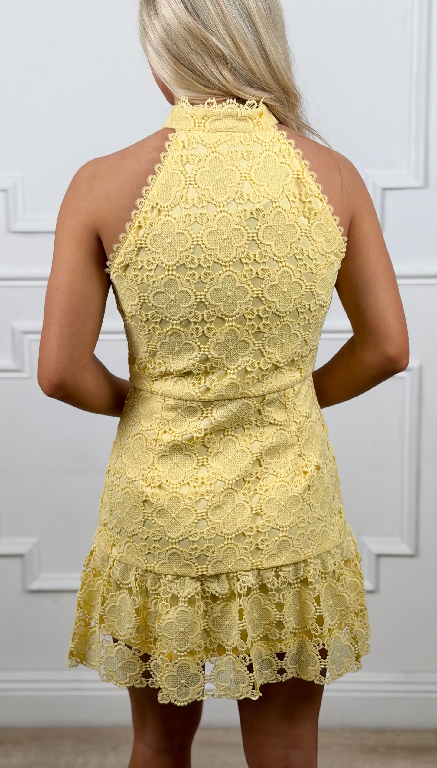 Yellow Floral High Neck Mini Dress