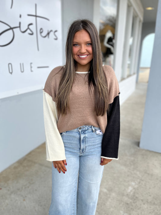 Taupe/Black Colorblock Sweater
