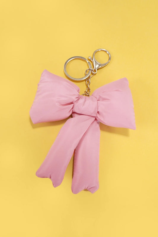 Trendy Puffy Bow Keychain , Pink