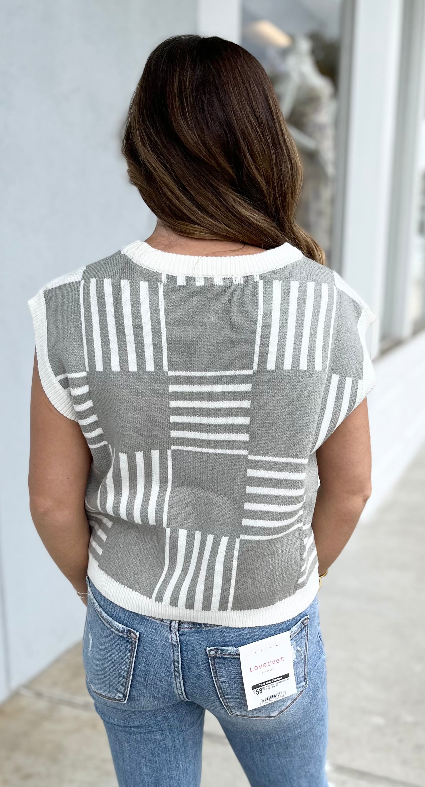 Sage Checker Stripes Cropped Sweater