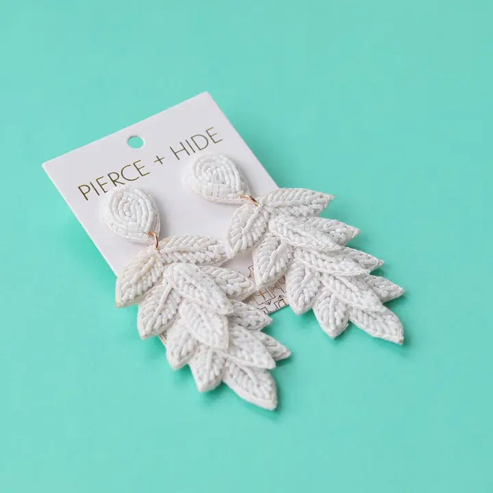 White Tiered Leaf Drop Earrings