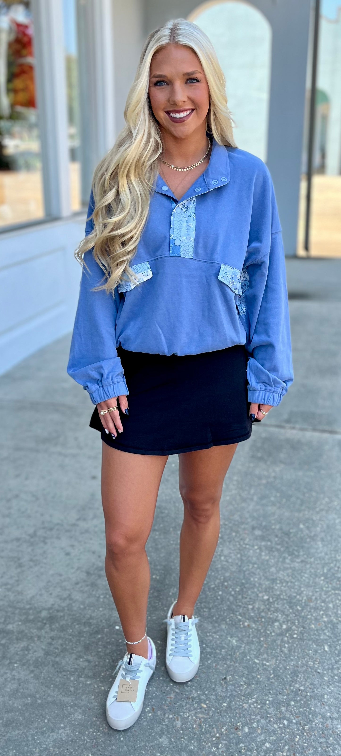 Dark Blue Ditsy Floral Pullover