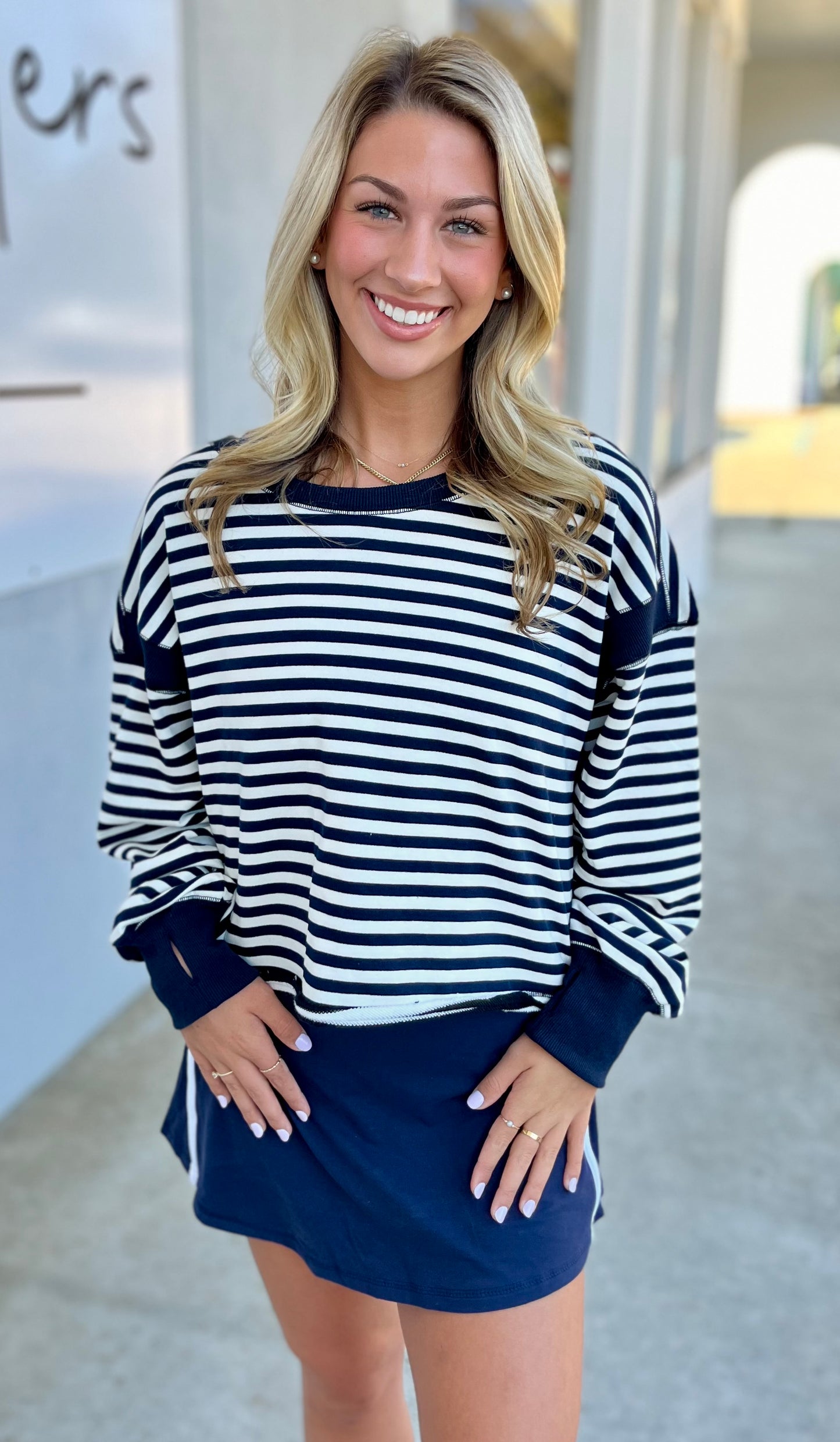 Open Back Long Sleeve Top, Navy