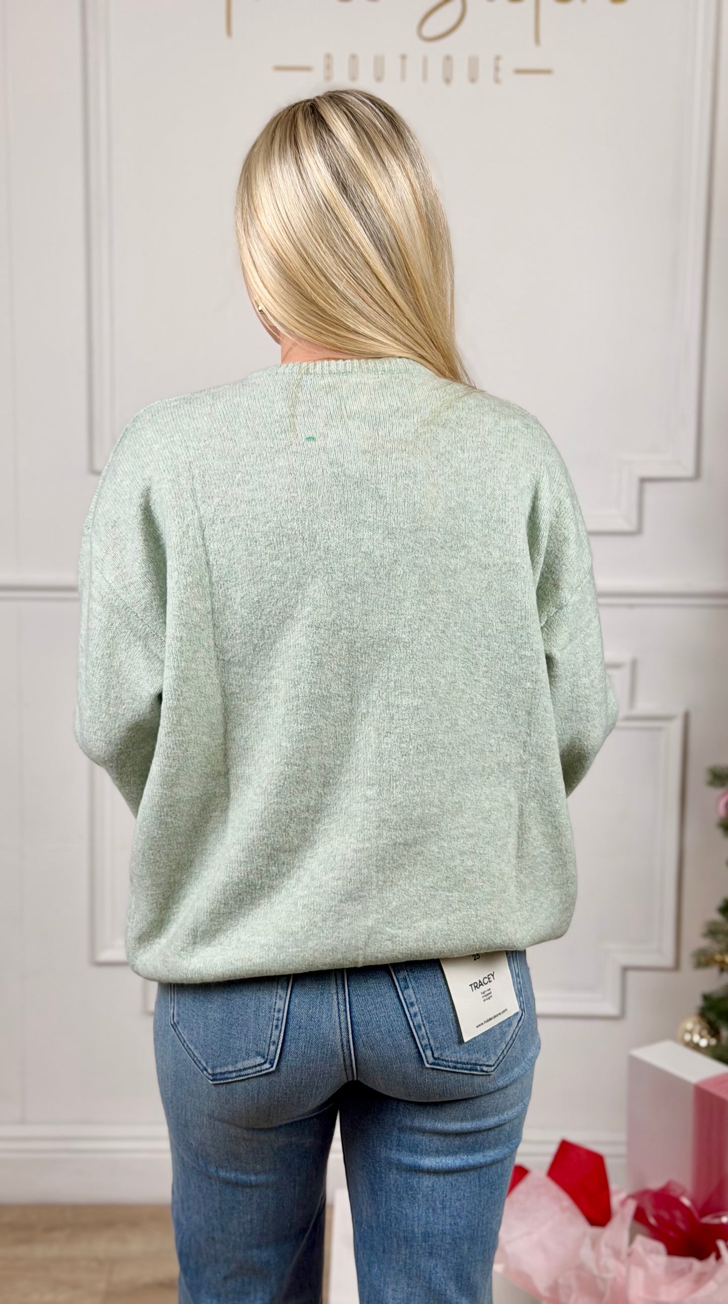 Long Sleeve Crew Neck Cardigan , Mint