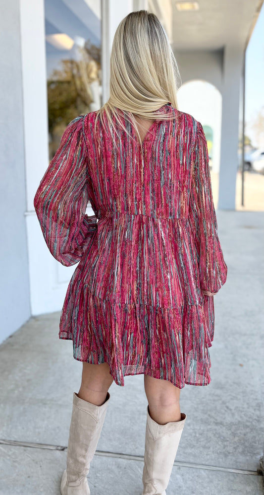 Pink Multi Colored Shimmer Dress