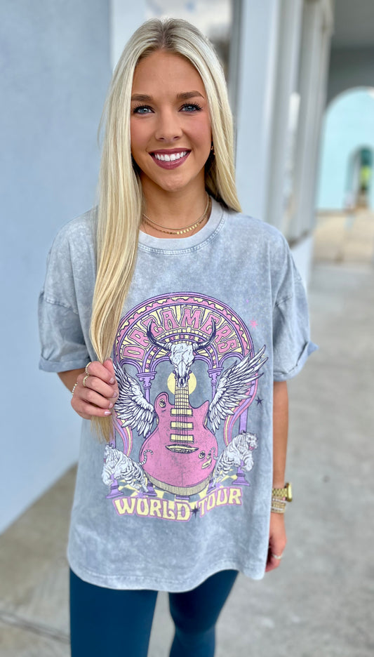 Grey Denim World Tour Rock & Roll Graphic Tee
