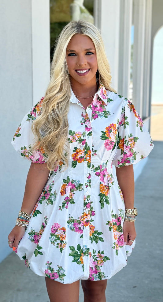 Olivia Floral Puff Sleeve Mini Dress