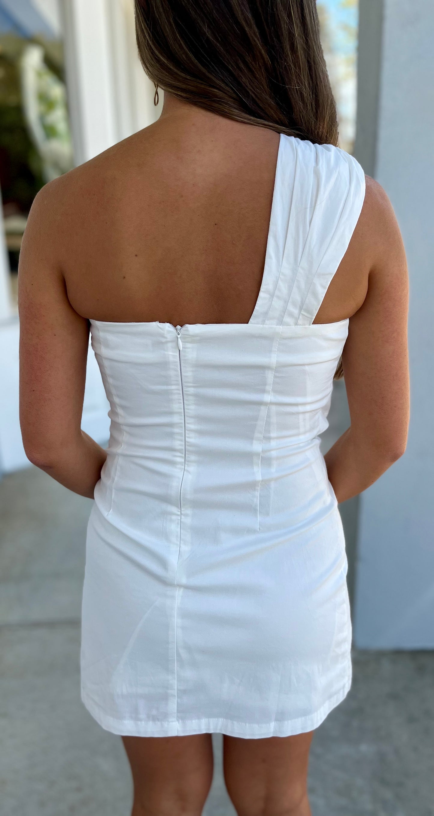 White Single Shoulder Mini Dress