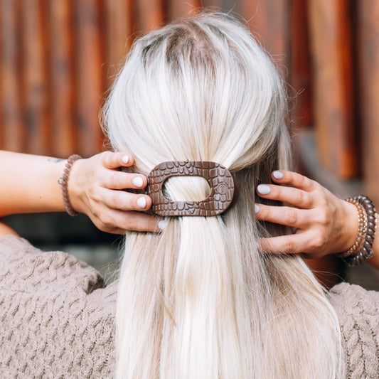 Teletie Brown Crocodile Small Flat Hair Clip