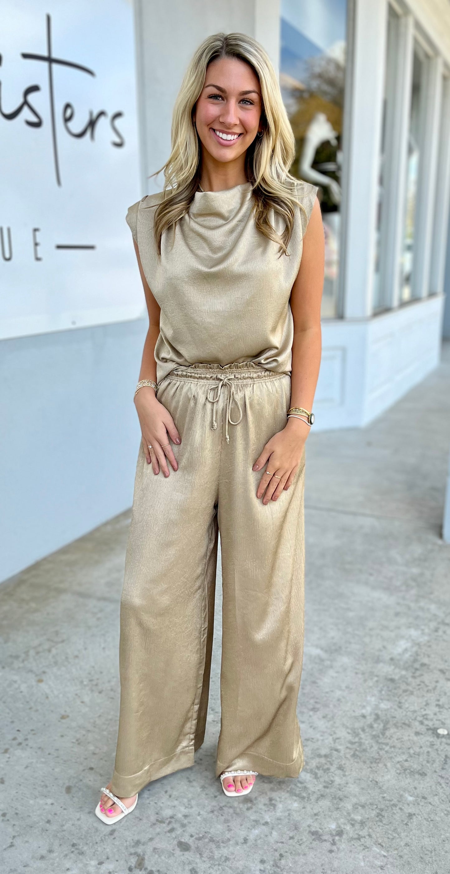 Mid Rise Wide Palazzo Pants, Taupe