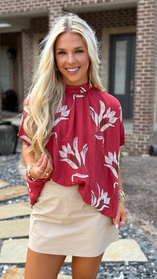 Embroidered Floral Blouse, Auburn