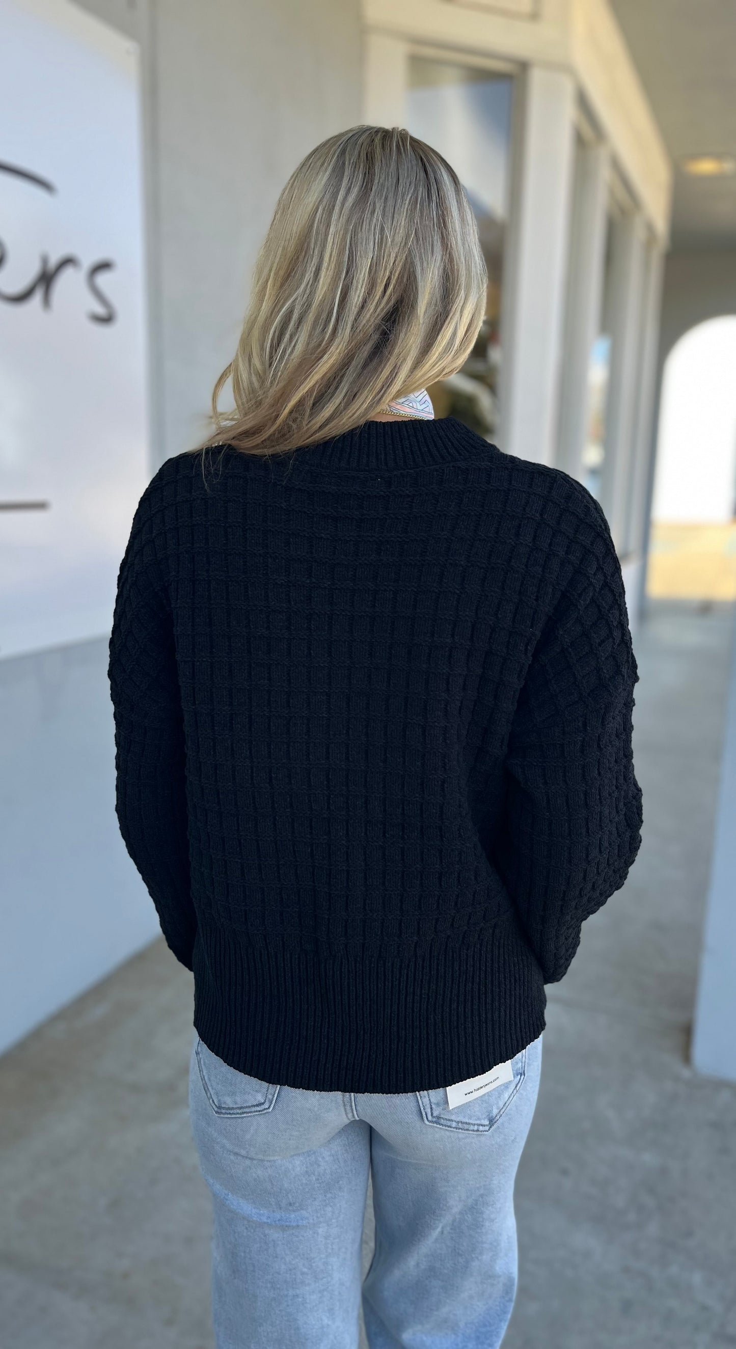 Textured Knit Sweater, Black