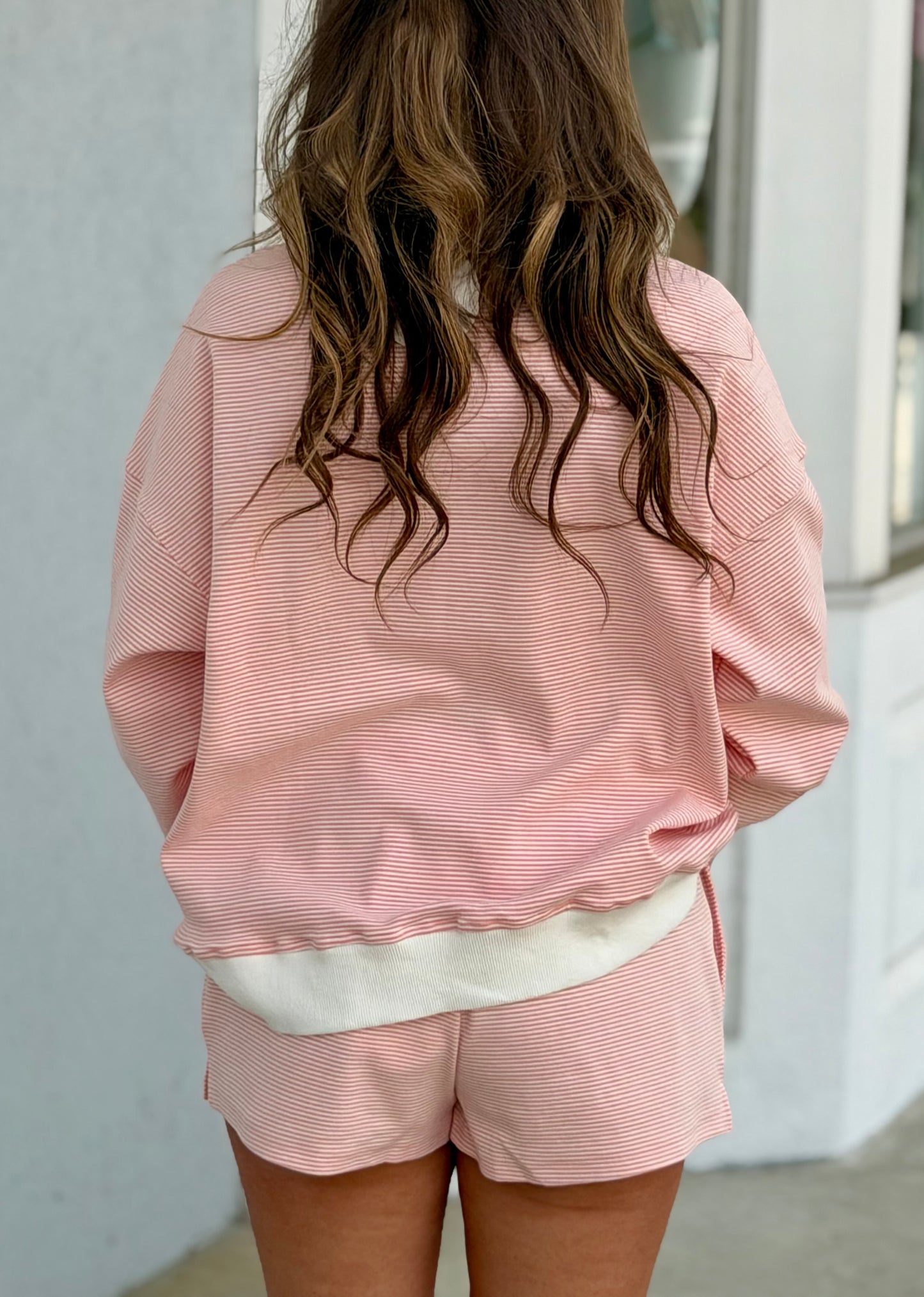 Mid Rise Stripe Shorts-Peach Cream Stripe