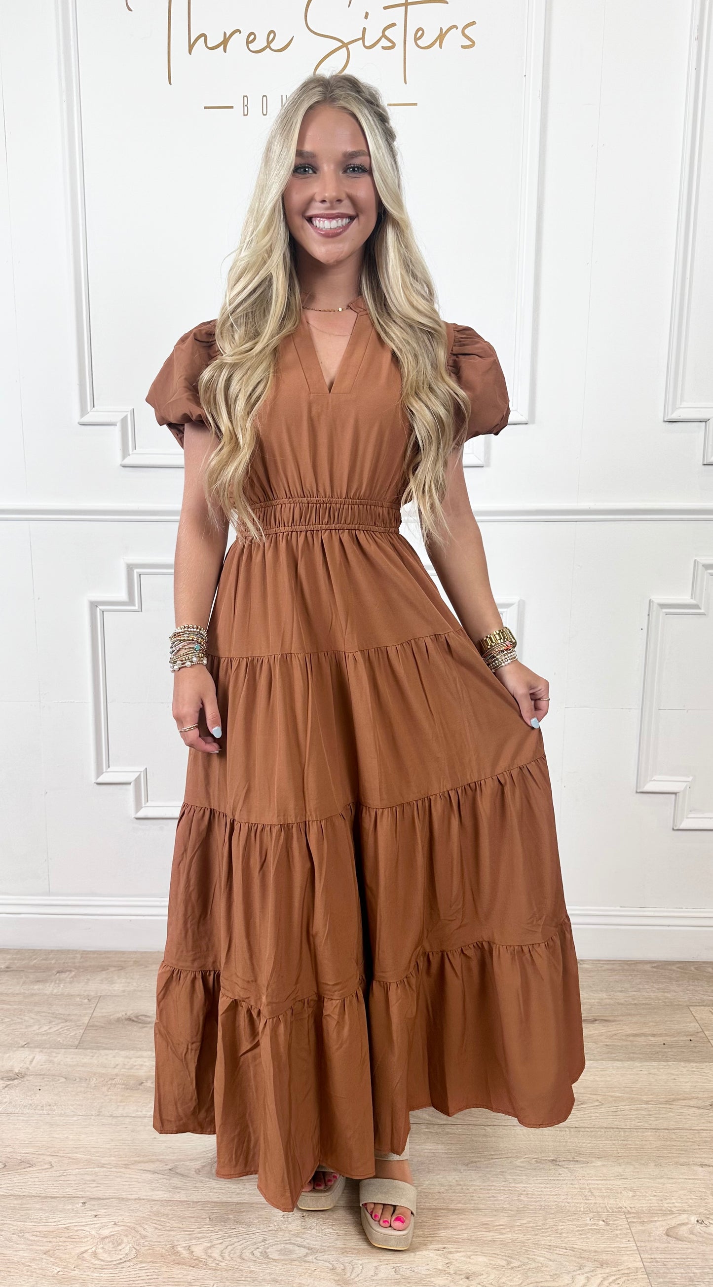 Clay Puff Sleeve Maxi Dress