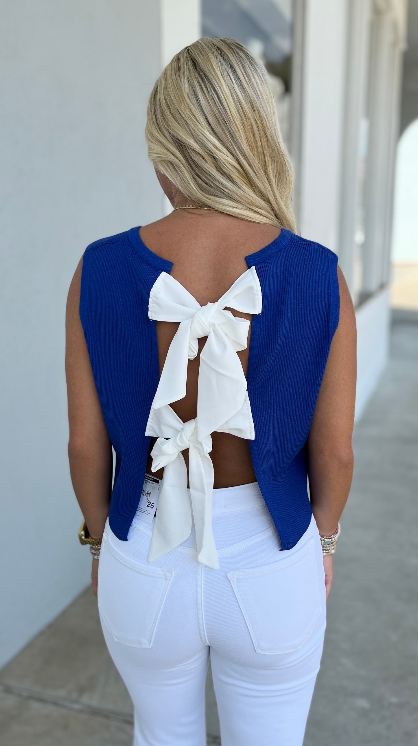 Back Bow Tie Sleeveless Top , Royal Blue