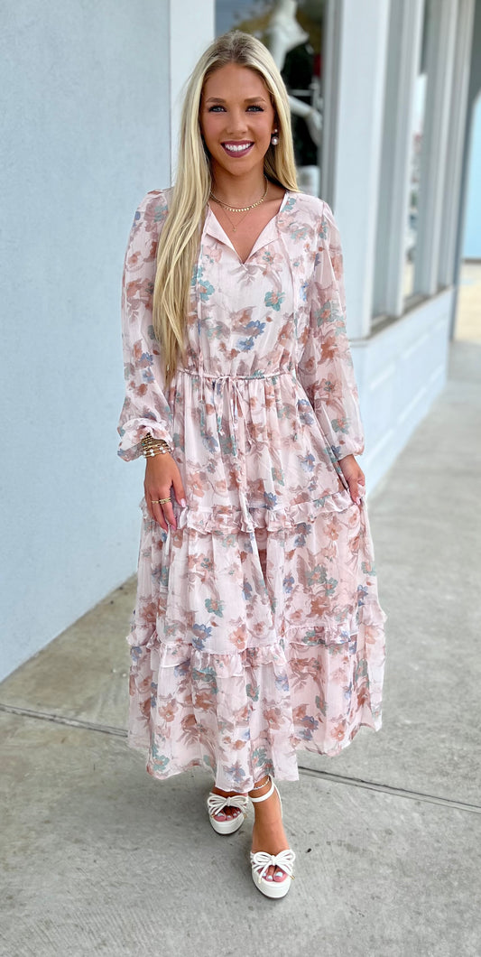 Taupe Muted Floral Maxi Dress
