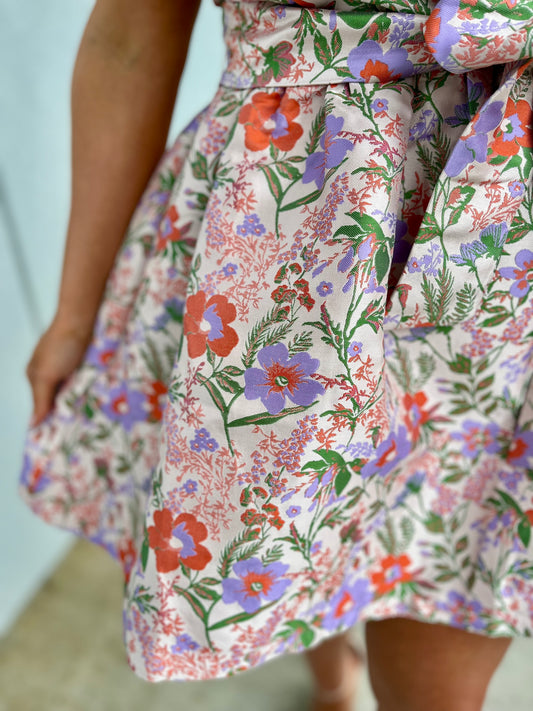 Floral Flare Dress With  A Sweet Waist Bow