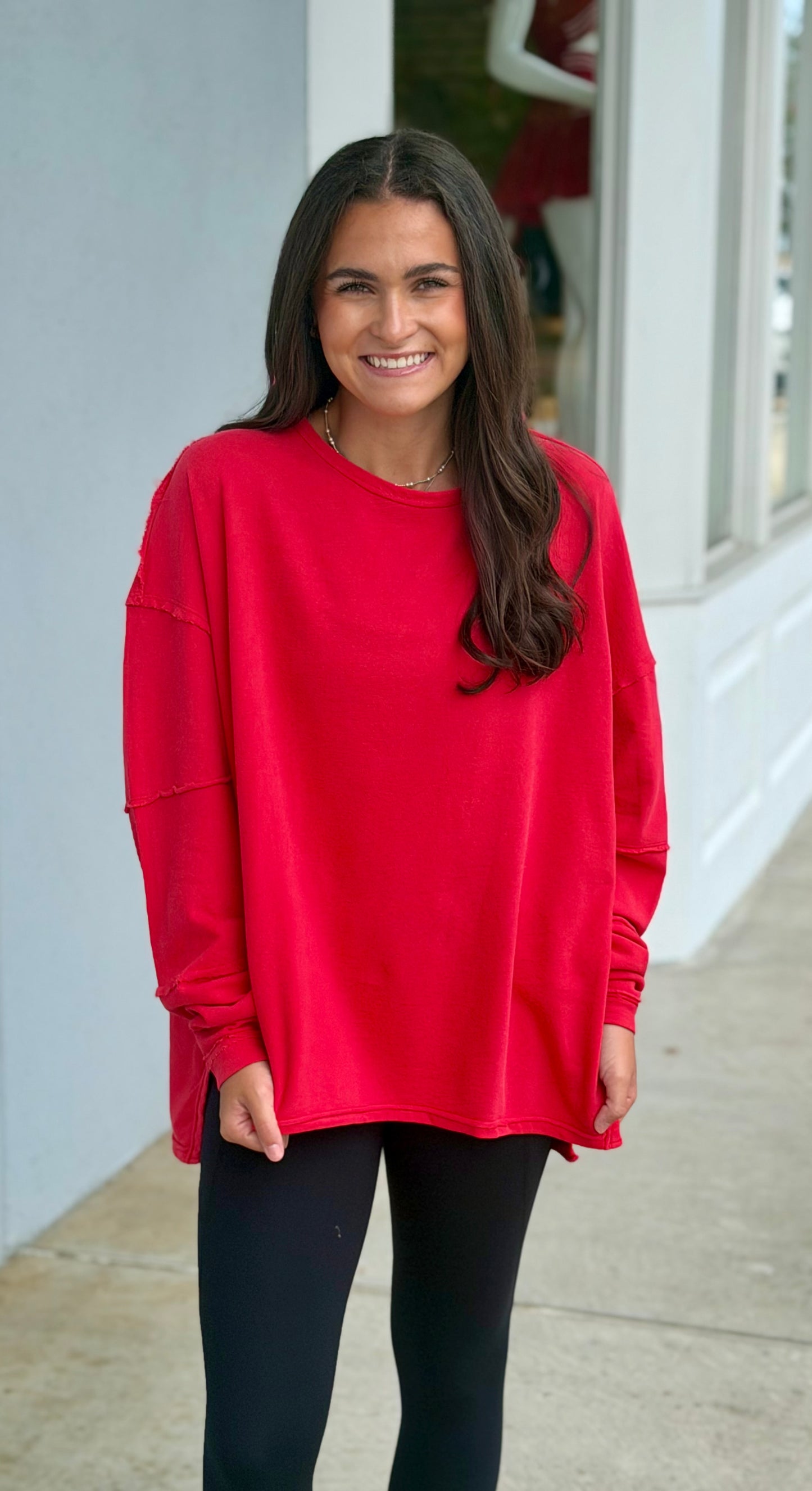 Classic Cotton Oversized Long Sleeve, Cherry