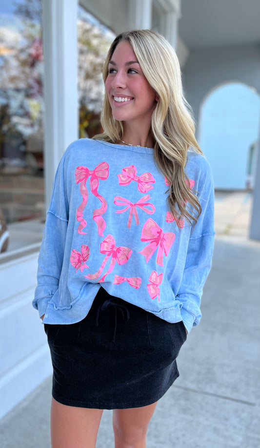 Baby Blue Ribbon Printed Top