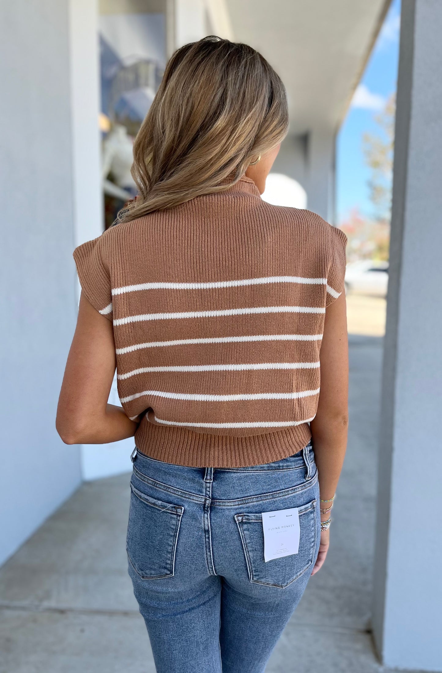 Camel Striped Sweater Top